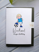 Load image into Gallery viewer, Hand drawn Birthday Card, Boy with Football