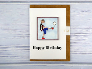Hand drawn Greetings Card (Boy playing football)