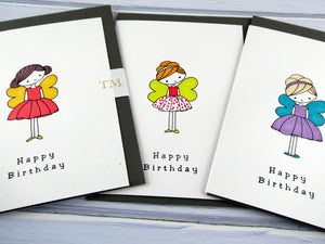 Hand drawn Greetings Card (Girl with blue wings)