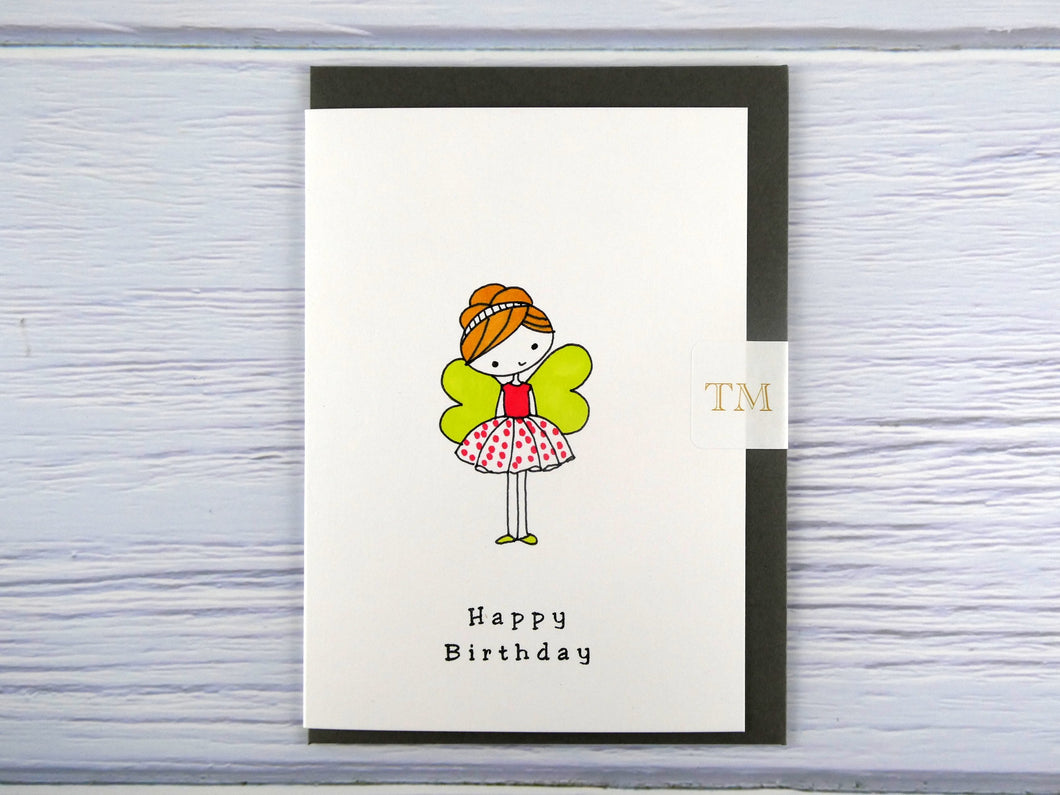Hand drawn Greetings Card (Girl with green wings)
