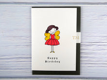 Load image into Gallery viewer, Hand drawn Greetings Card (Girl with yellow wings)