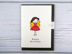 Hand drawn Greetings Card (Girl with yellow wings)