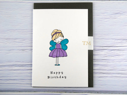 Hand drawn Greetings Card (Girl with blue wings)