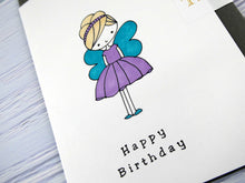 Load image into Gallery viewer, Hand drawn Greetings Card (Girl with blue wings)
