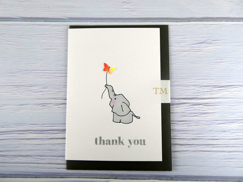 Hand drawn Greetings Card (Elephant with orange butterfly)