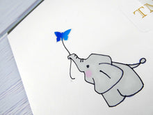 Load image into Gallery viewer, Hand drawn Greetings Card (Elephant with blue butterfly)