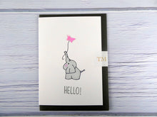 Load image into Gallery viewer, Hand drawn Greetings Card (Elephant with pink butterfly)