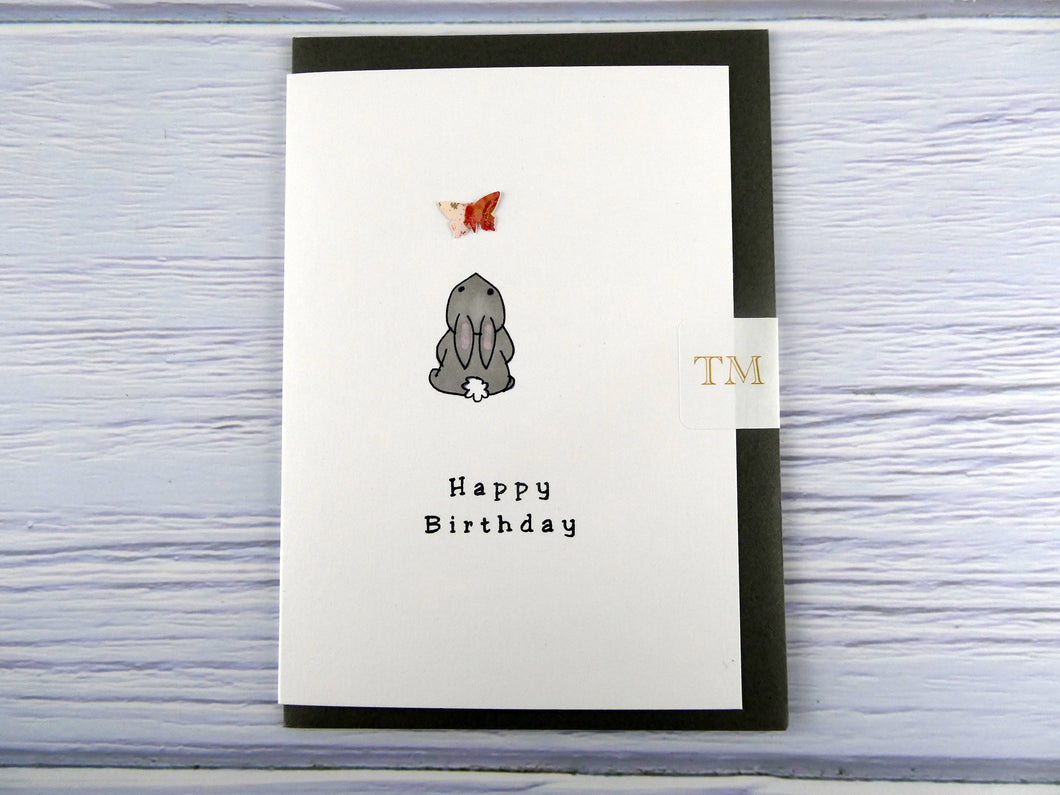 Hand drawn Greetings Card (Rabbit with red butterfly)