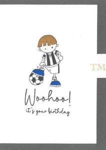 Hand drawn Birthday Card, Boy with Football