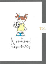 Load image into Gallery viewer, Hand drawn Birthday Card, Girl with Football