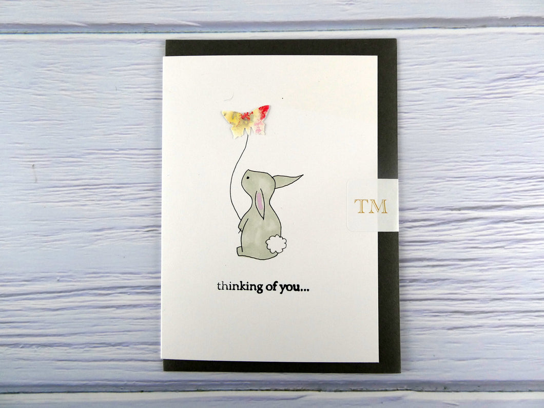 Hand drawn Greetings Card (Rabbit with yellow butterfly)