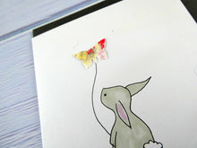 Load image into Gallery viewer, Hand drawn Greetings Card (Rabbit with yellow butterfly)