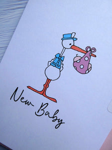 Hand drawn New Baby Greetings Card.