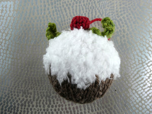 Knitted Christmas pudding tree decoration
