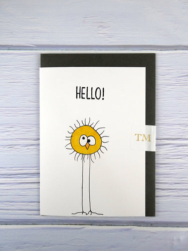 Hand drawn Greetings Card (Yellow Fuzzy hello)