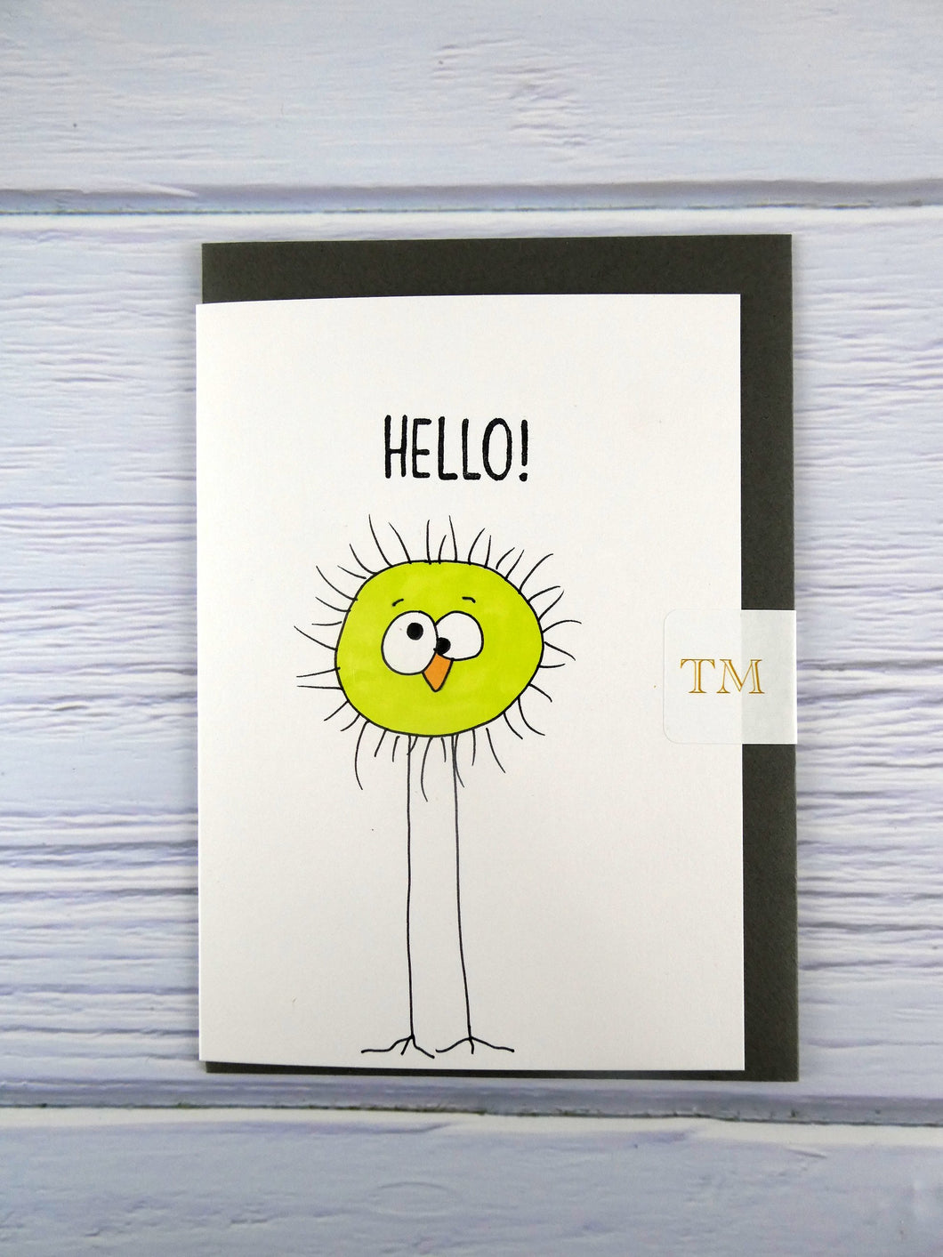 Hand drawn Greetings Card (Lime Fuzzy hello)