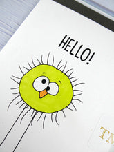 Load image into Gallery viewer, Hand drawn Greetings Card (Lime Fuzzy hello)