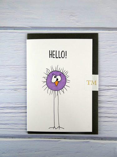 Hand drawn Greetings Card (Purple Fuzzy hello)