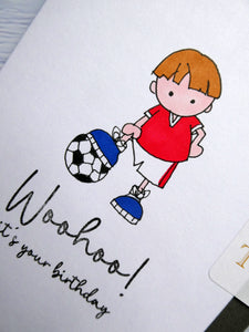 Hand drawn Birthday Card, Boy with Football