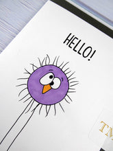 Load image into Gallery viewer, Hand drawn Greetings Card (Purple Fuzzy hello)