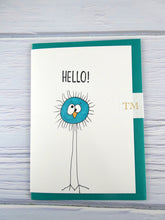 Load image into Gallery viewer, Hand drawn Greetings Card (Turquoise Fuzzy hello)
