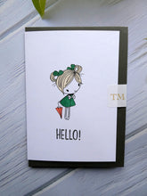 Load image into Gallery viewer, Hand drawn Greetings Card, Cute girl saying Hello