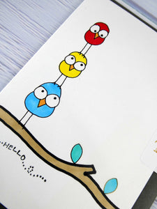 Hand drawn Greetings Card (Hello from 3 birds)