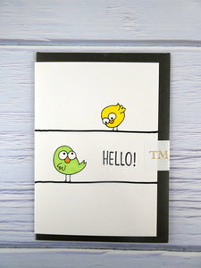 Hand drawn Greetings Card (Hello from 2 birds)