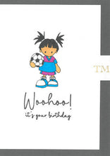 Load image into Gallery viewer, Hand drawn Birthday Card, Girl with Football