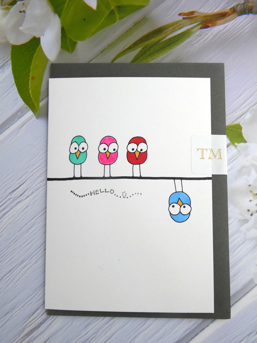 Hand drawn Greetings Card (Hello from 4 birds)