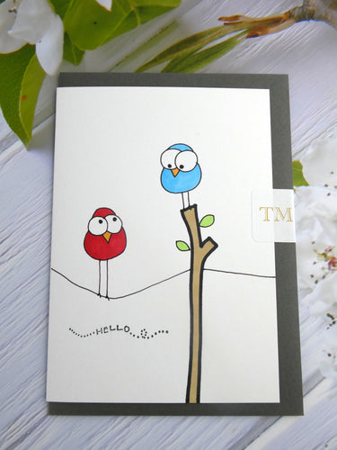 Hand drawn Greetings Card (Hello from 2 birds)