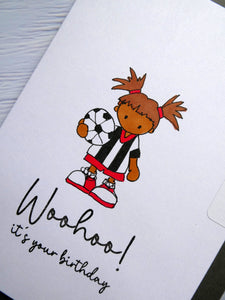 Hand drawn Birthday Card, Girl with Football