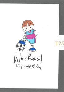 Hand drawn Birthday Card, Boy with Football