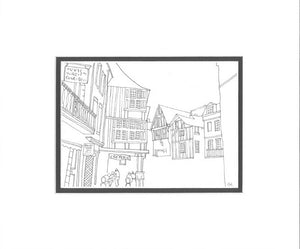 Line drawing of Dinan, Northern France