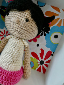 Bella the Crochet doll in a display box