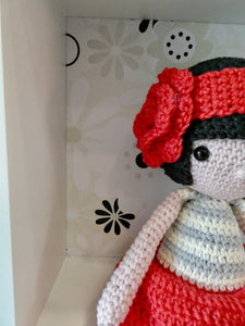 Miranda the Crochet doll in a display box